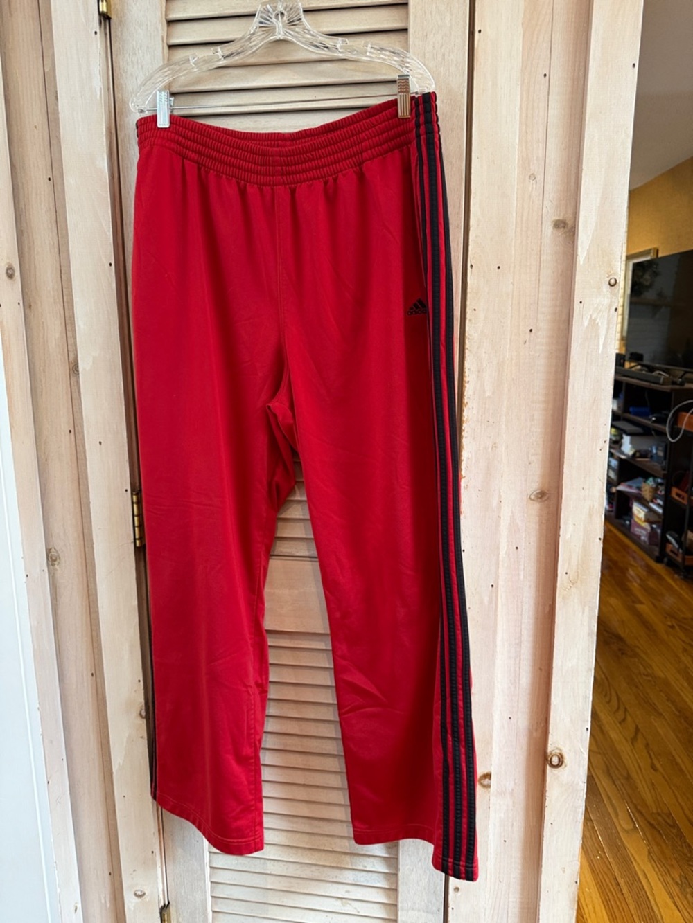 adidas Men’s Red Joggers with Black Triple Stripes XL